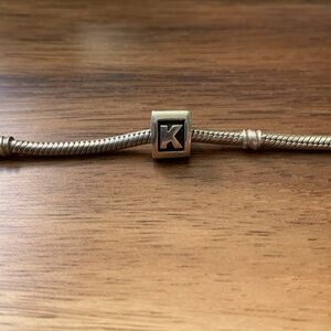Pandora Authentic Three-Sided Sterling Silver “K” Charm Bead